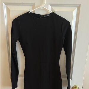 Missguided Black Ribbed Bodycon Dress with Long Sleeves and Crew Neck